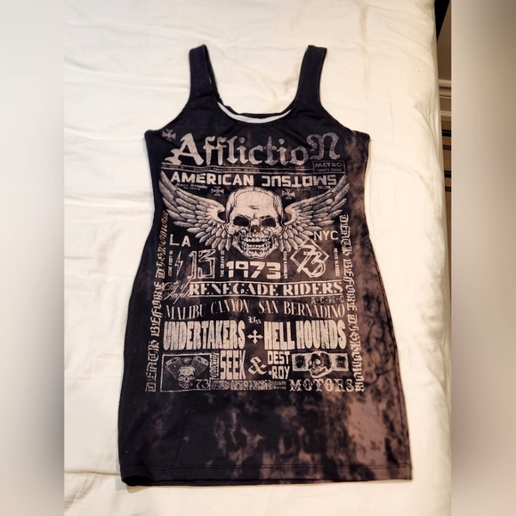 Affliction Bodycon Skull Dress Black/Gray Mini Dress - Picture 2 of 4